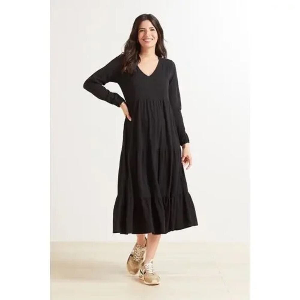 Z Supply Black Bailey Tiered Long Sleeve Midi Dress Sz.S